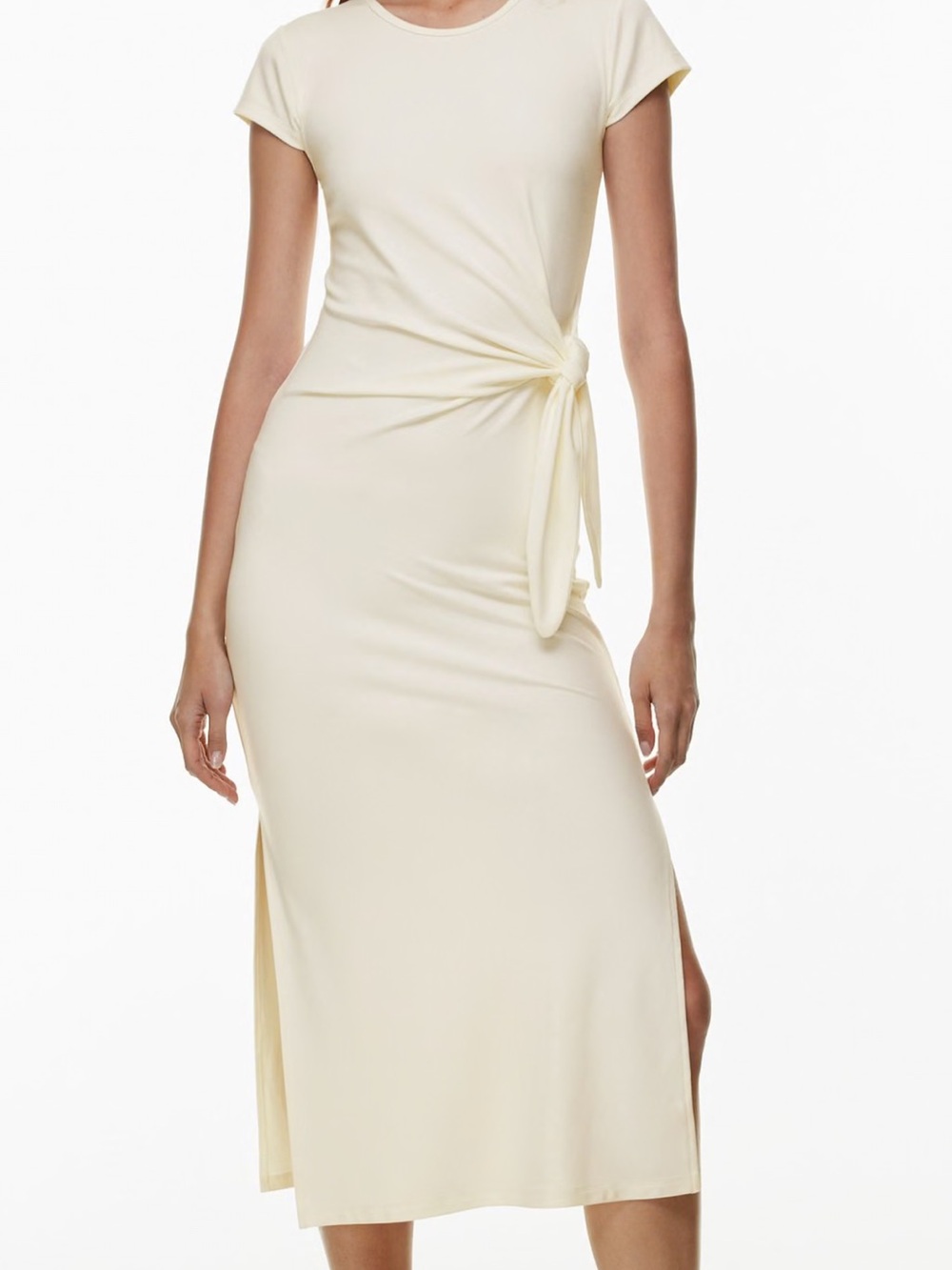 Wilfred Cream Tie-Waist Short Sleeve Midi Dress